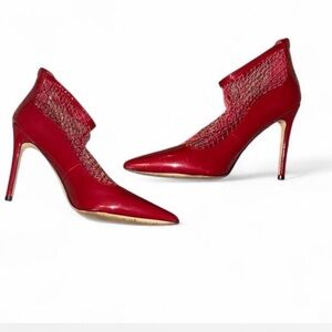❤️ Nine West Red Patent Mesh Ankle Heels | Y2K Glam Party Pump | Size 8